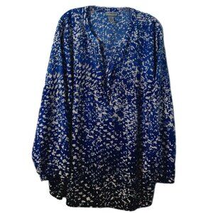 Catherines Womens shirt Blue Color Fade Ombre V-Neck Blouse,Size 2X 22/24W